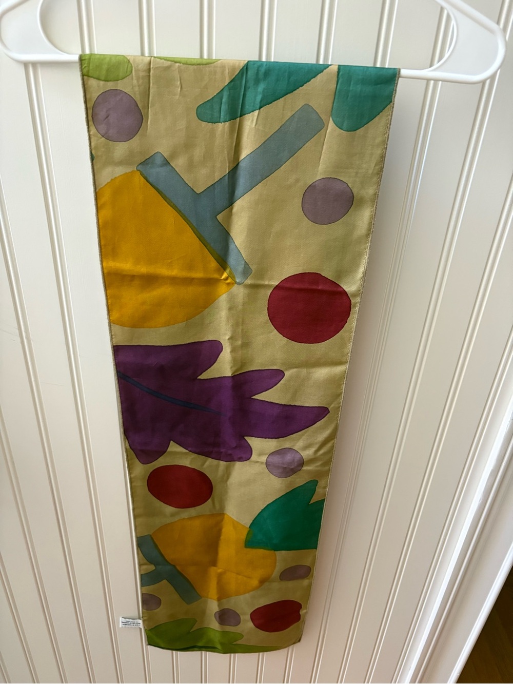 70” Long Multicolor Abstract Silk Long Scarf with Gold Base